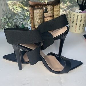 Prettylittlething criss-cross black stiletto heals